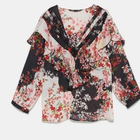Zara Ruffled Floral print top - Picture 1 of 10